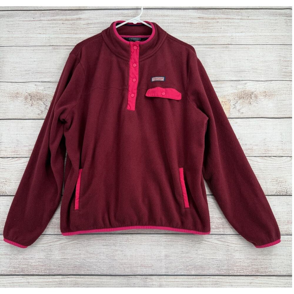 Vineyard Vines Fleece Snap T Pullover Jacket Womens XL Maroon Pink